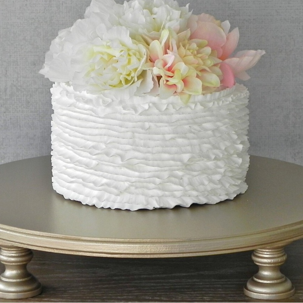 16” round wooden cake stand with champagne finish- used once!